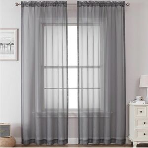 New Airwill Sheer Charcoal Grey Curtains 2 Panels Set, 42x45 inch